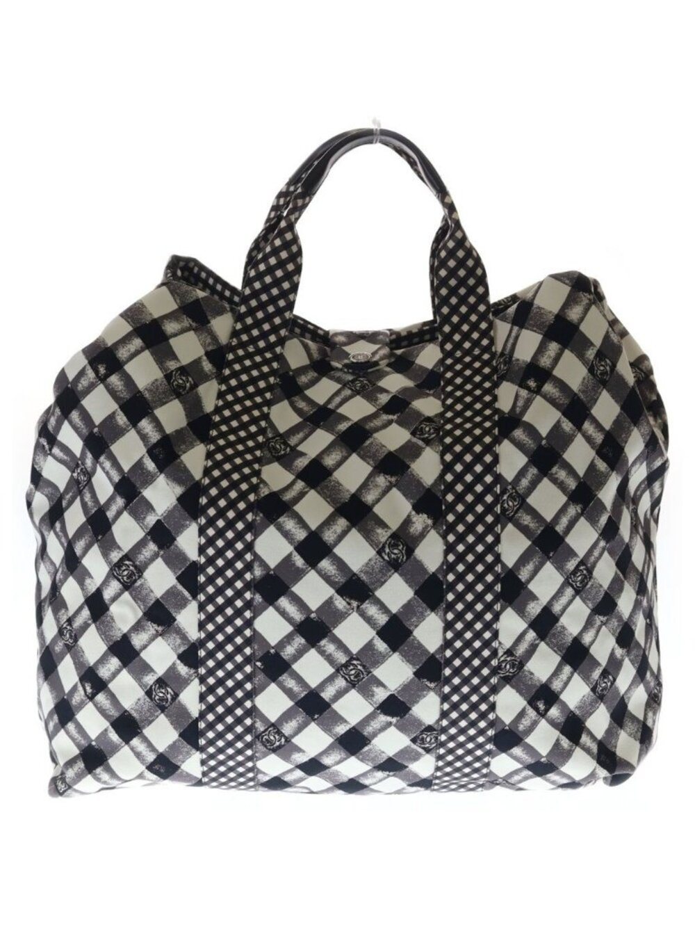 Chanel Cruise Line Travel Bag White Black Gingham Check